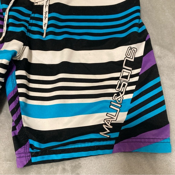 Maui and Sons Men's Striped Swim Shorts - Blue, Black, Purple Size 32 - Picture 3 of 13